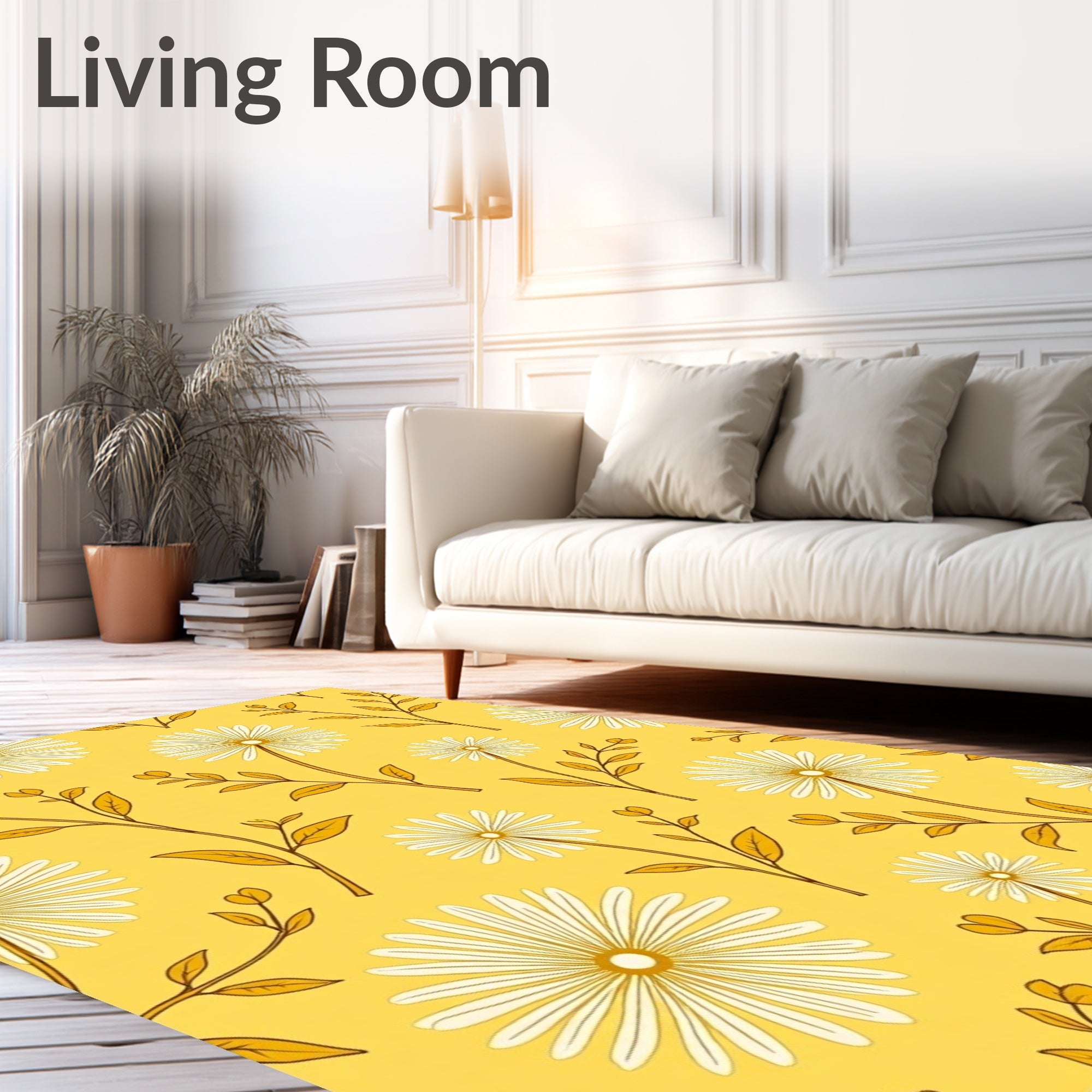 Bright Yellow Daisy Floral Pattern Rug