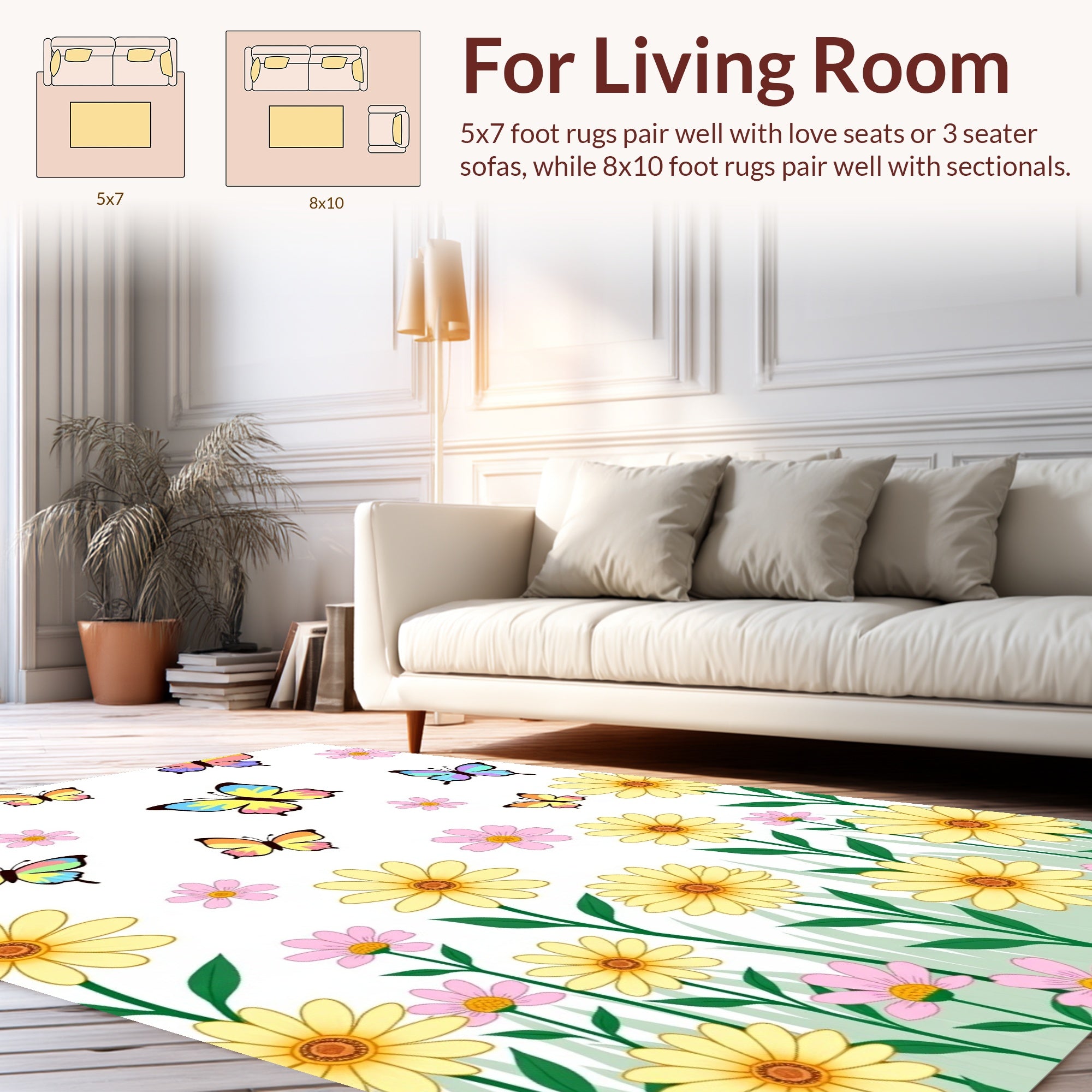 Spring Butterfly Garden Whimsical Pattern Rug