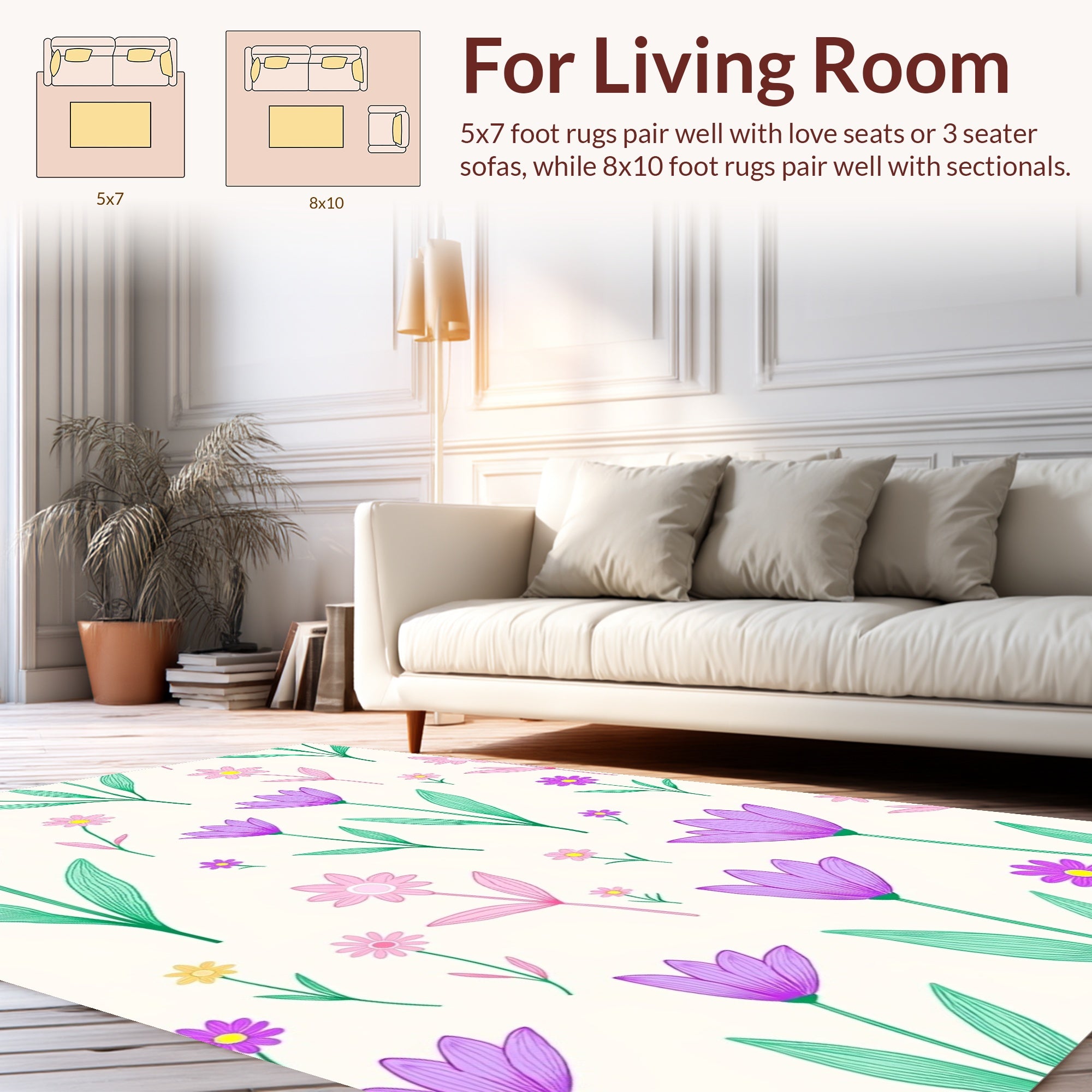 Whimsical Floral Outline Pattern Rug