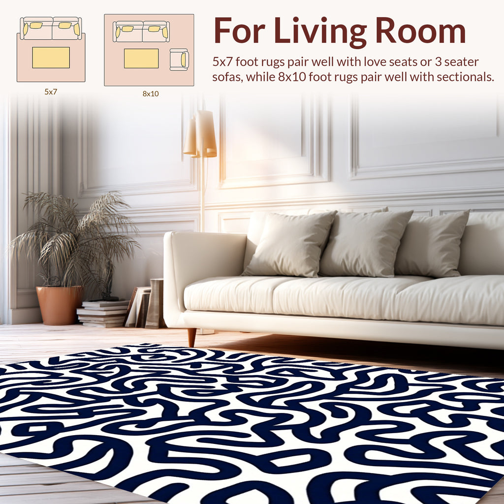 Abstract Navy Swirls Pattern Rug