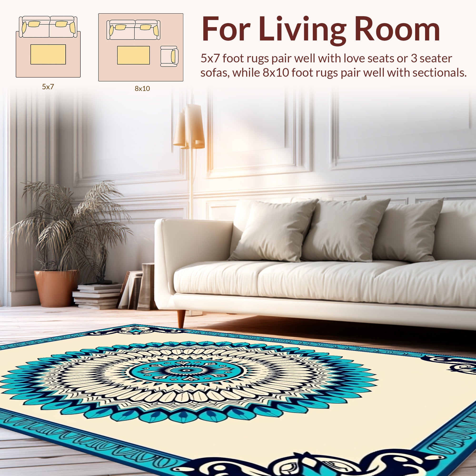 Intricate Teal Mandala Pattern Rug