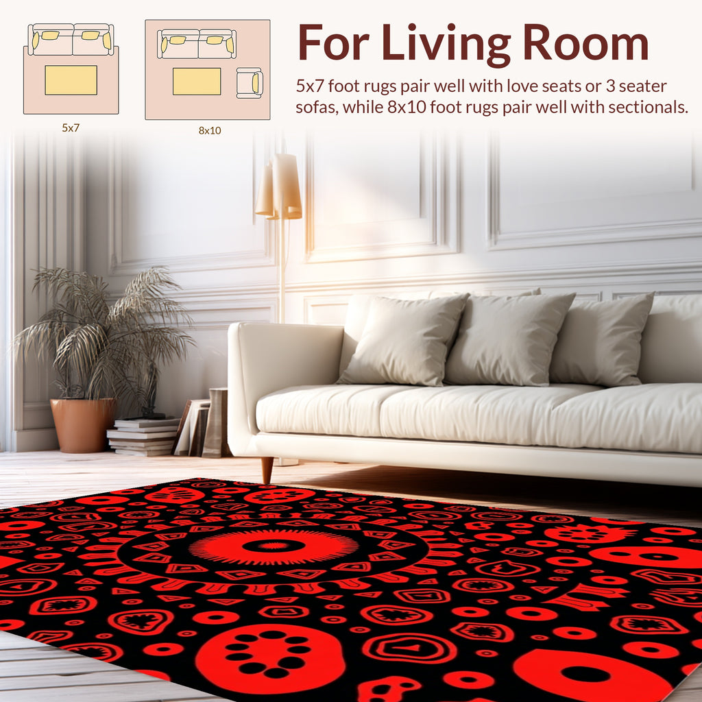 Abstract Red Organic Shapes Mandala Rug