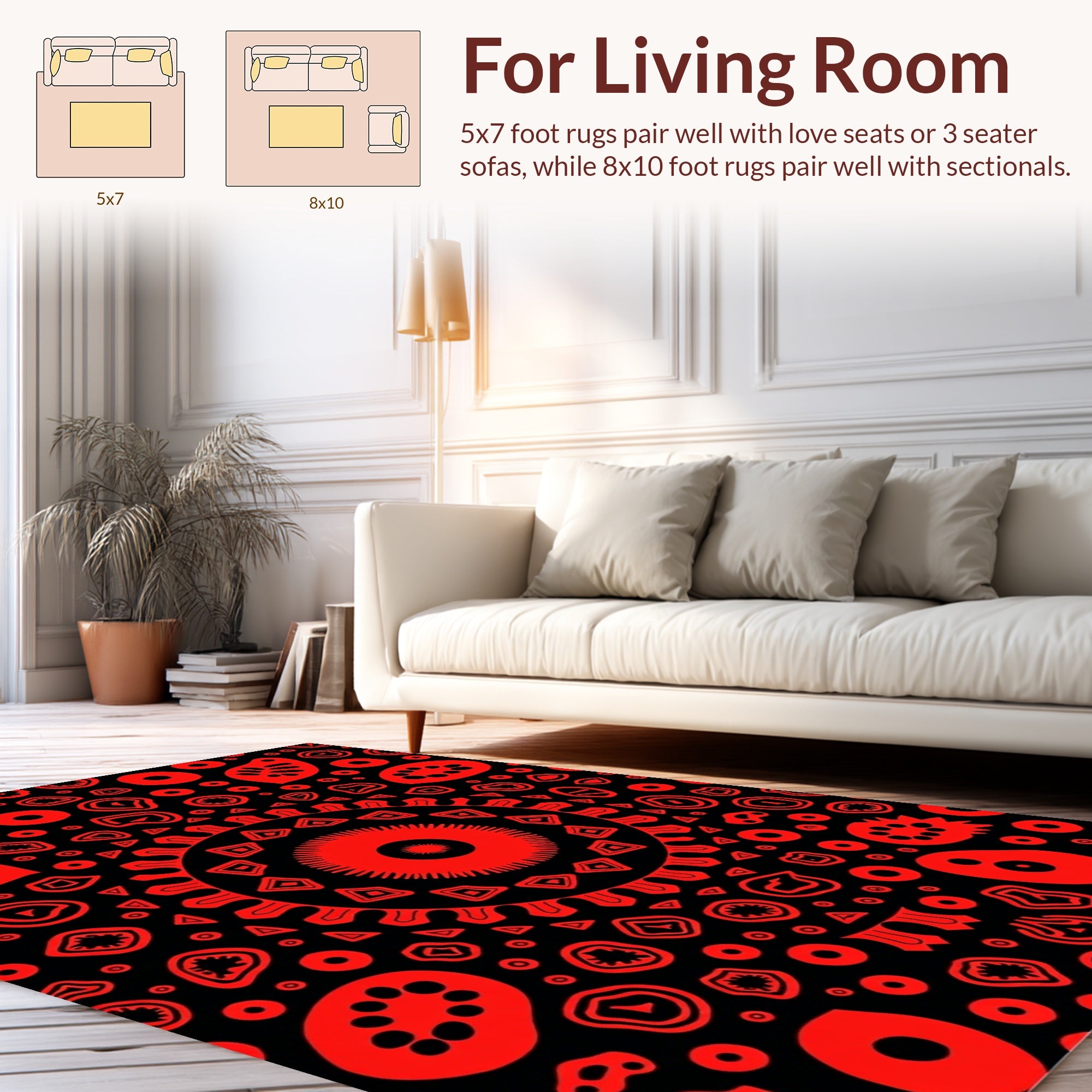 Abstract Red Organic Shapes Mandala Rug