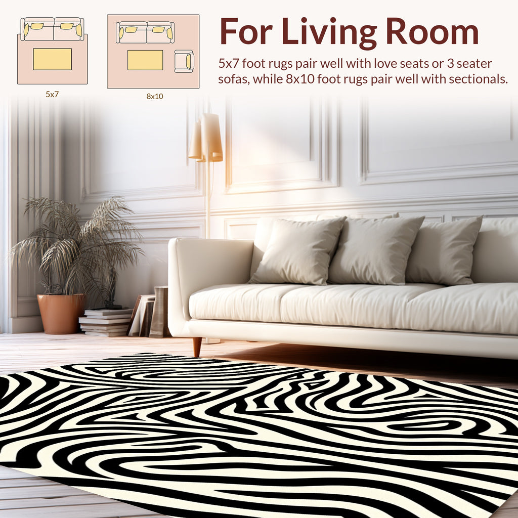 Bold Black White Zebra Stripe Design Rug