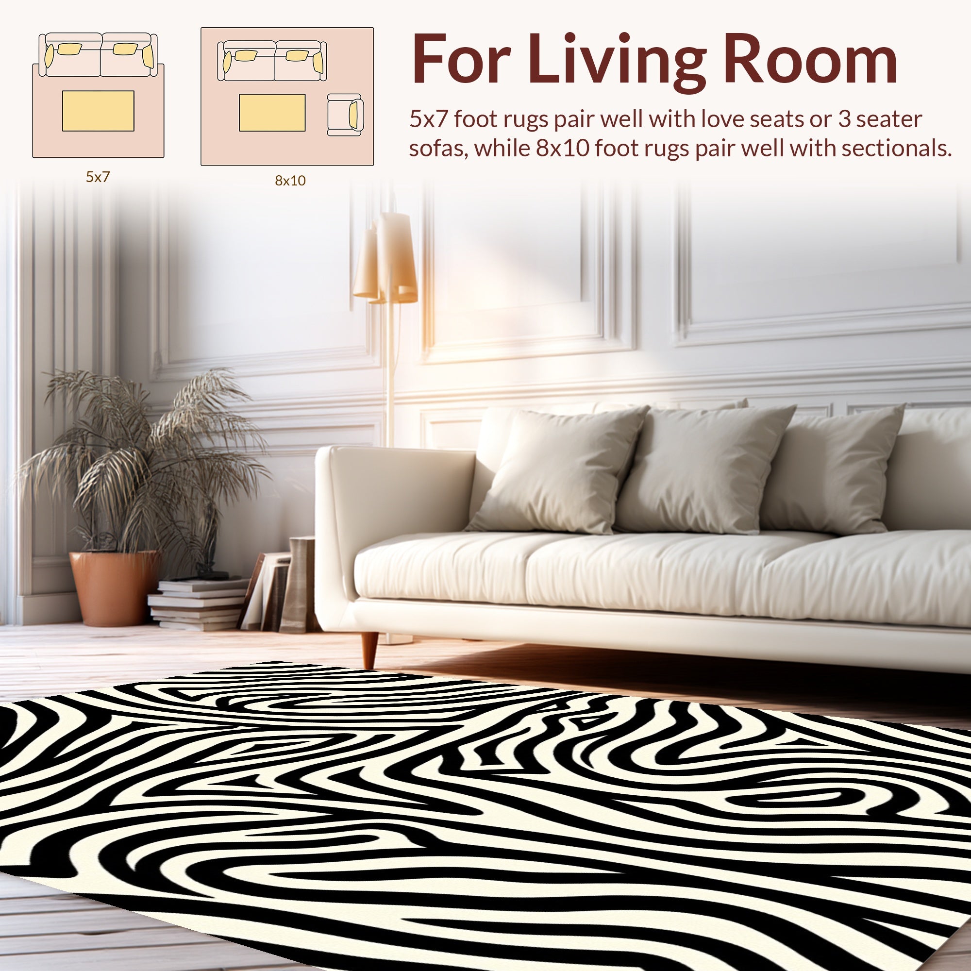Bold Black White Zebra Stripe Design Rug