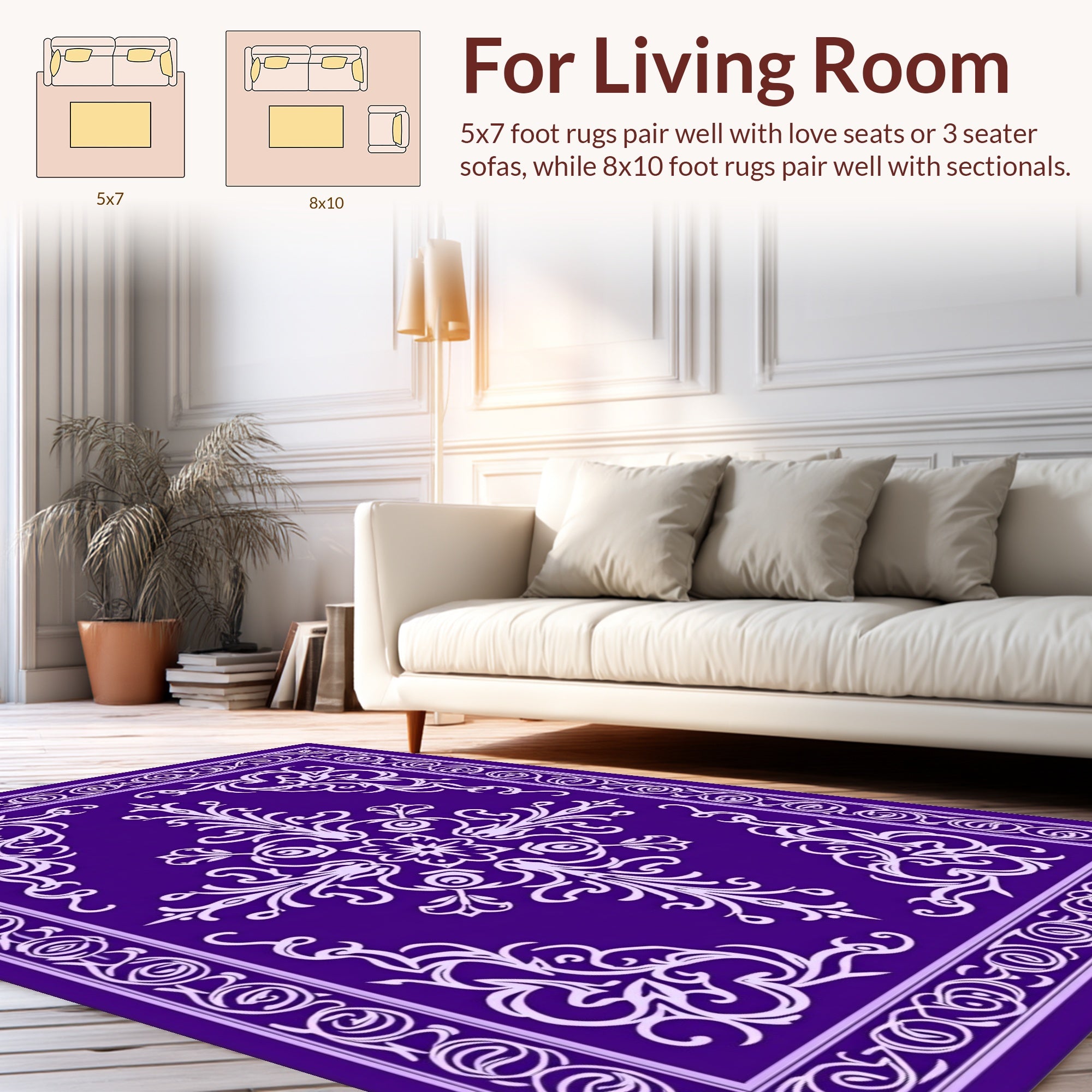 Deep Violet Floral Swirls Design Rug