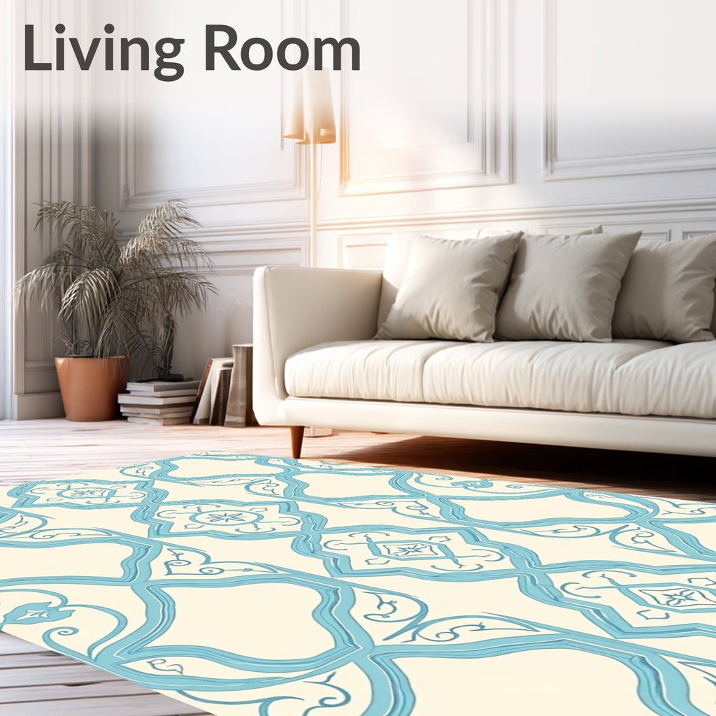 Blue Geometric Patterned Elegant Rug