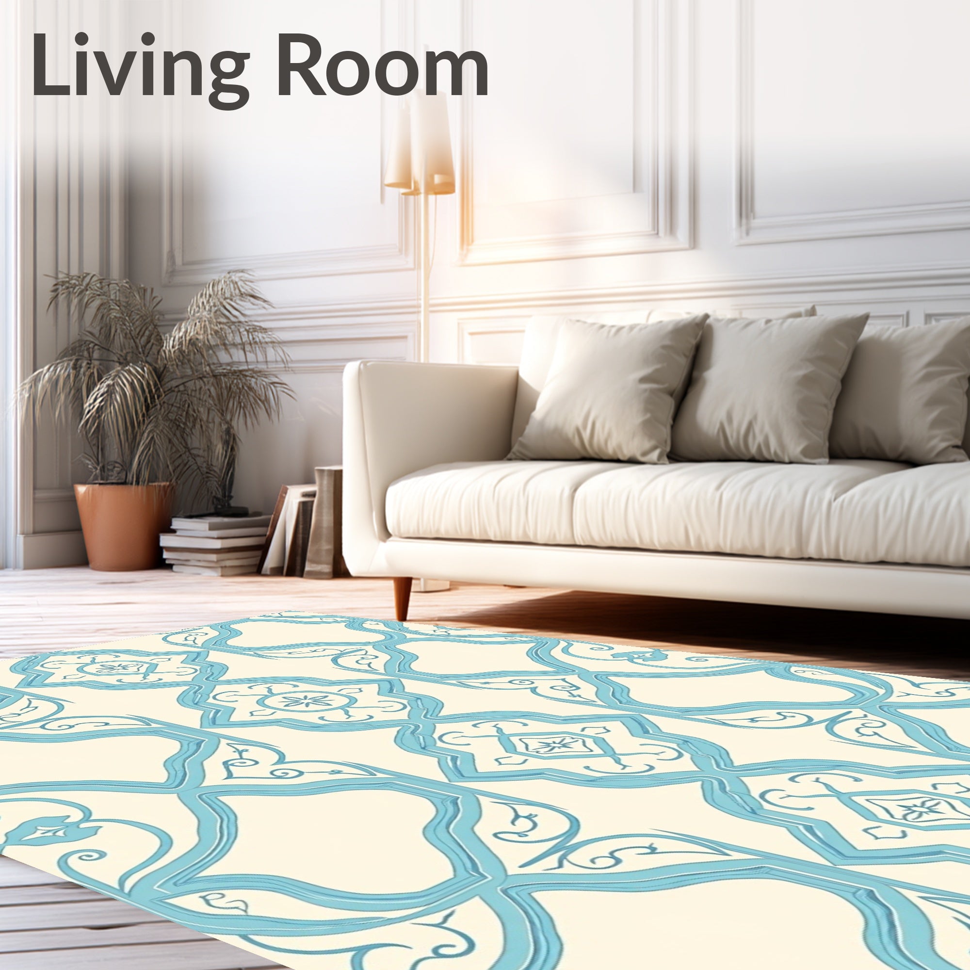 Blue Geometric Patterned Elegant Rug