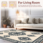 Ornate Black Cream Medallion Pattern Rug