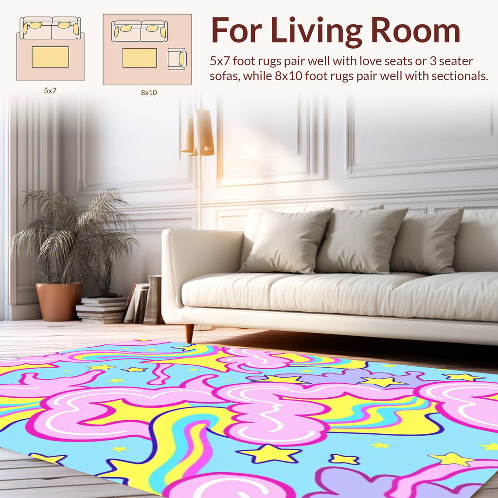 Retro Rainbow Cloud Star Pattern Rug