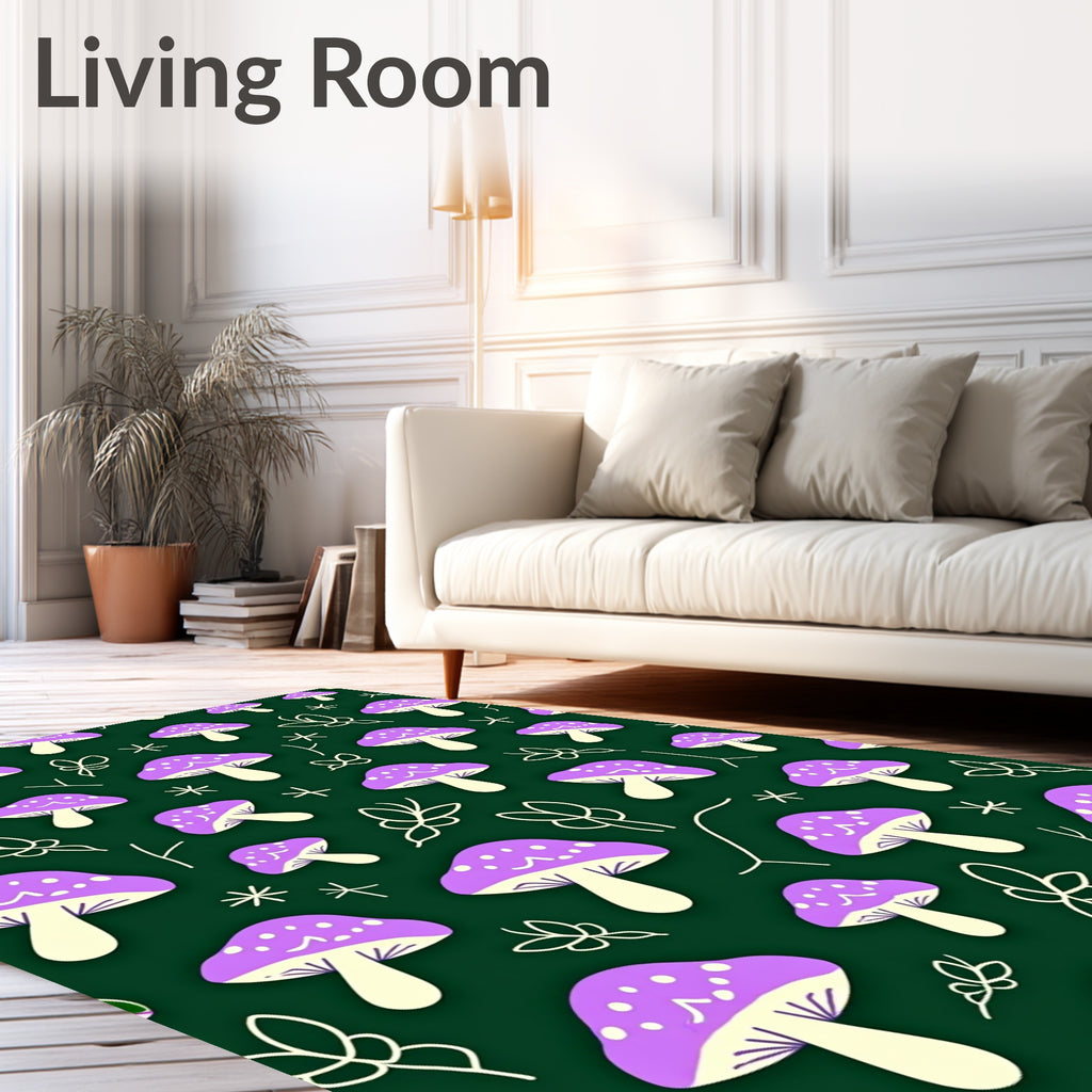 Purple Mushroom Forest Whimsical Art Rug