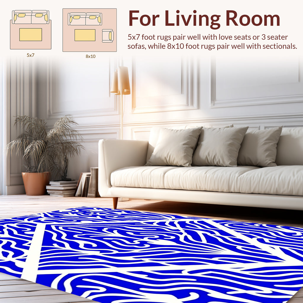 Blue White Organic Art Deco Pattern Rug