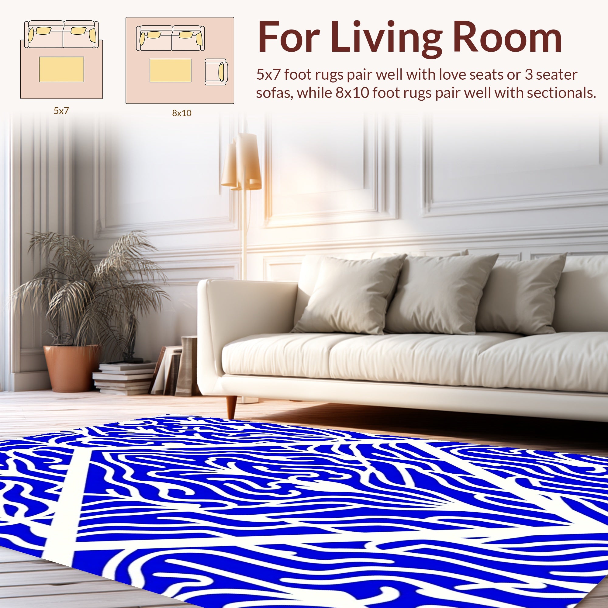 Blue White Organic Art Deco Pattern Rug