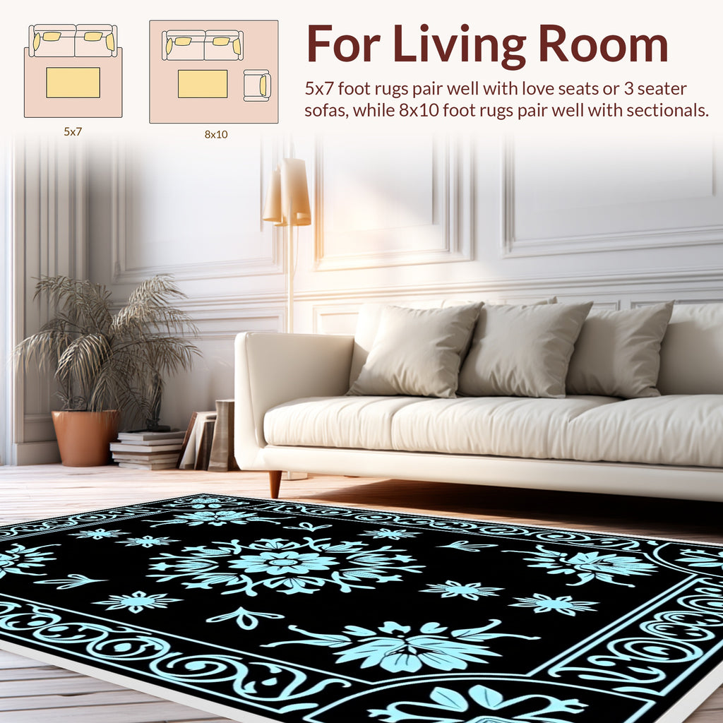 Classic Floral Medallion Light Blue Rug