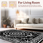 Intricate White Mandala Patterned Black Rug