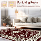 Red Floral Scrollwork Traditional Design Rug