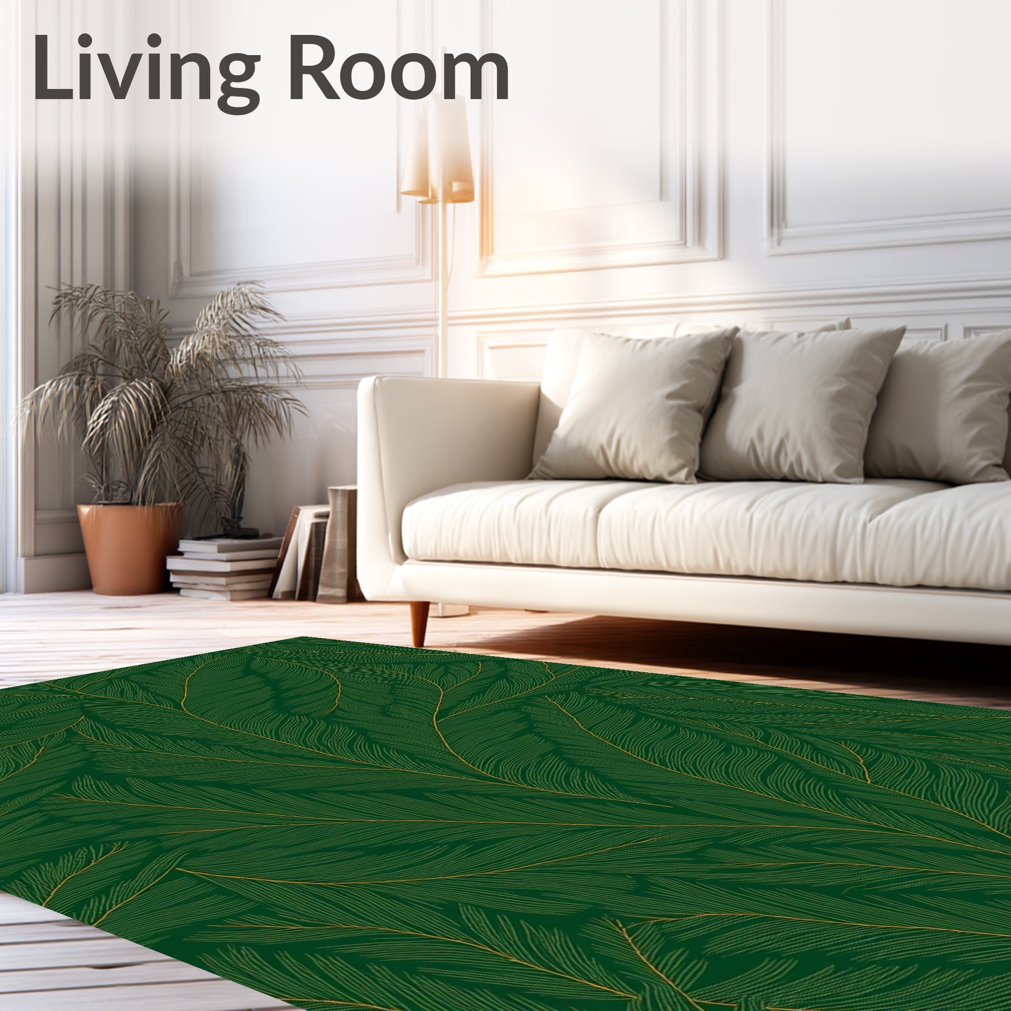 Deep Forest Green Feathered Leaf Rug