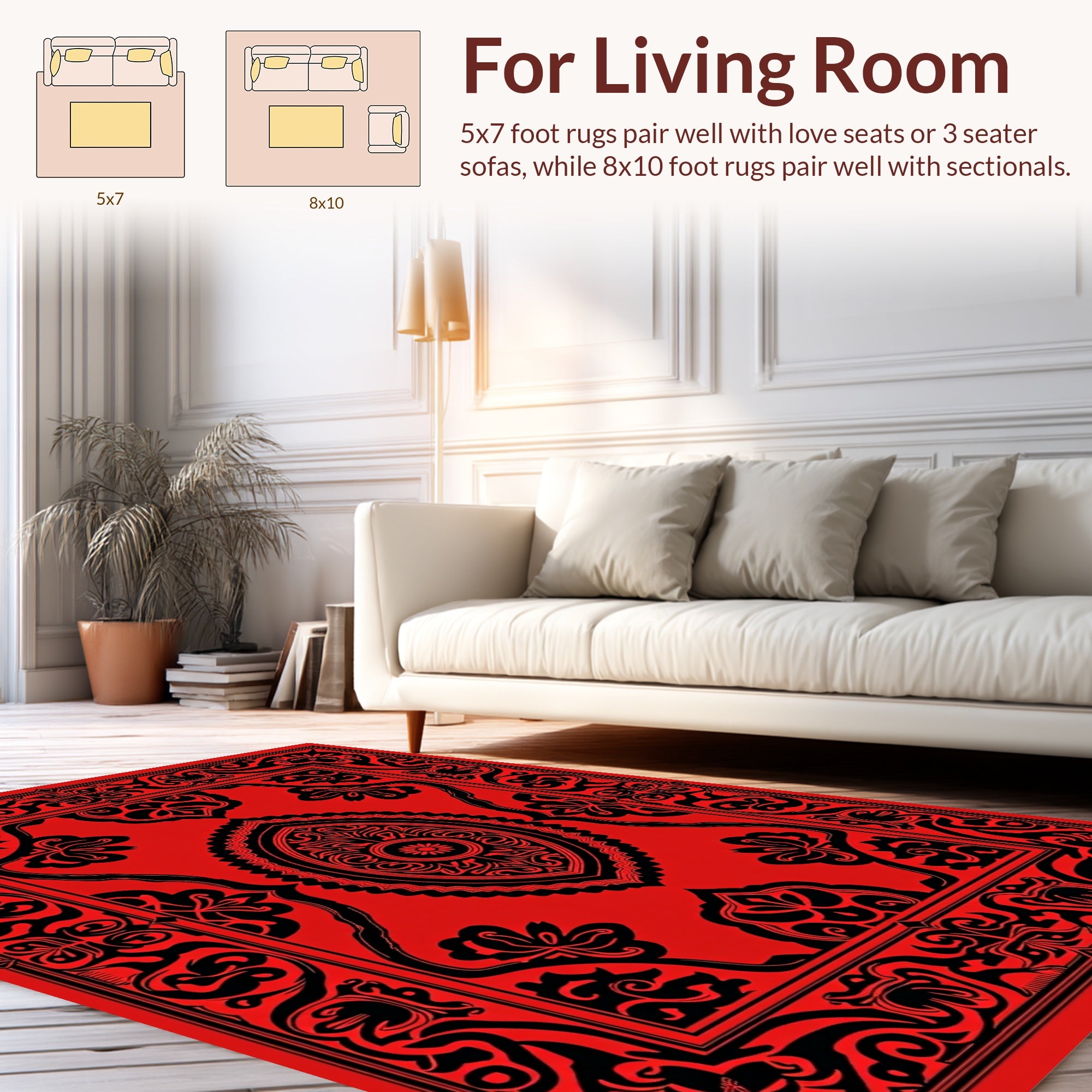 Bold Red Black Floral Paisley Design Rug