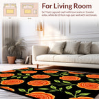 Orange Floral Pattern With Green Leaves Rug