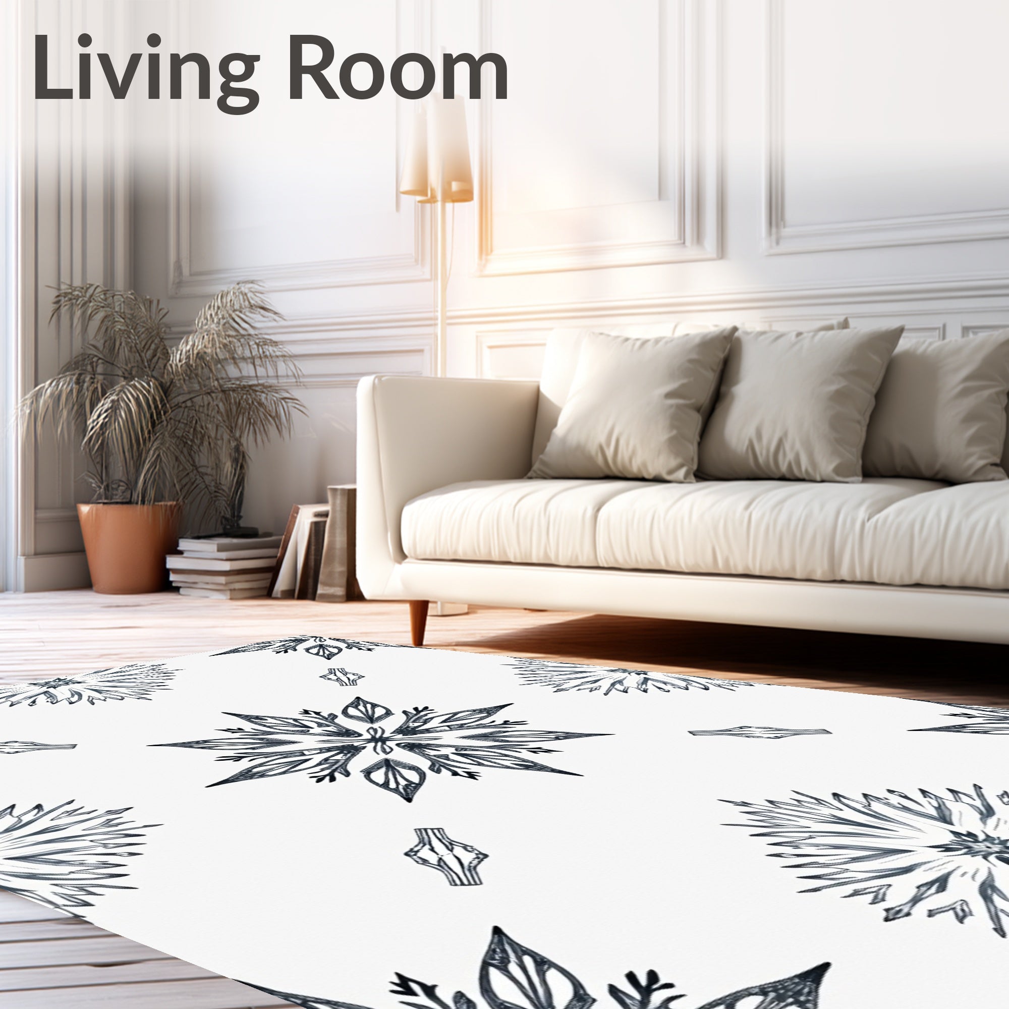 Monochromatic Snowflake Mandala Art Rug