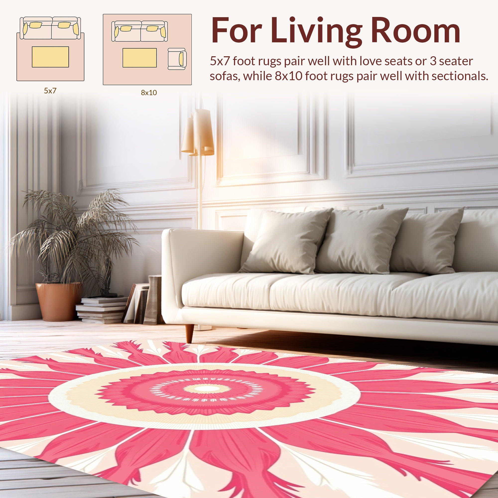 Pink Floral Mandala Pattern Design Rug