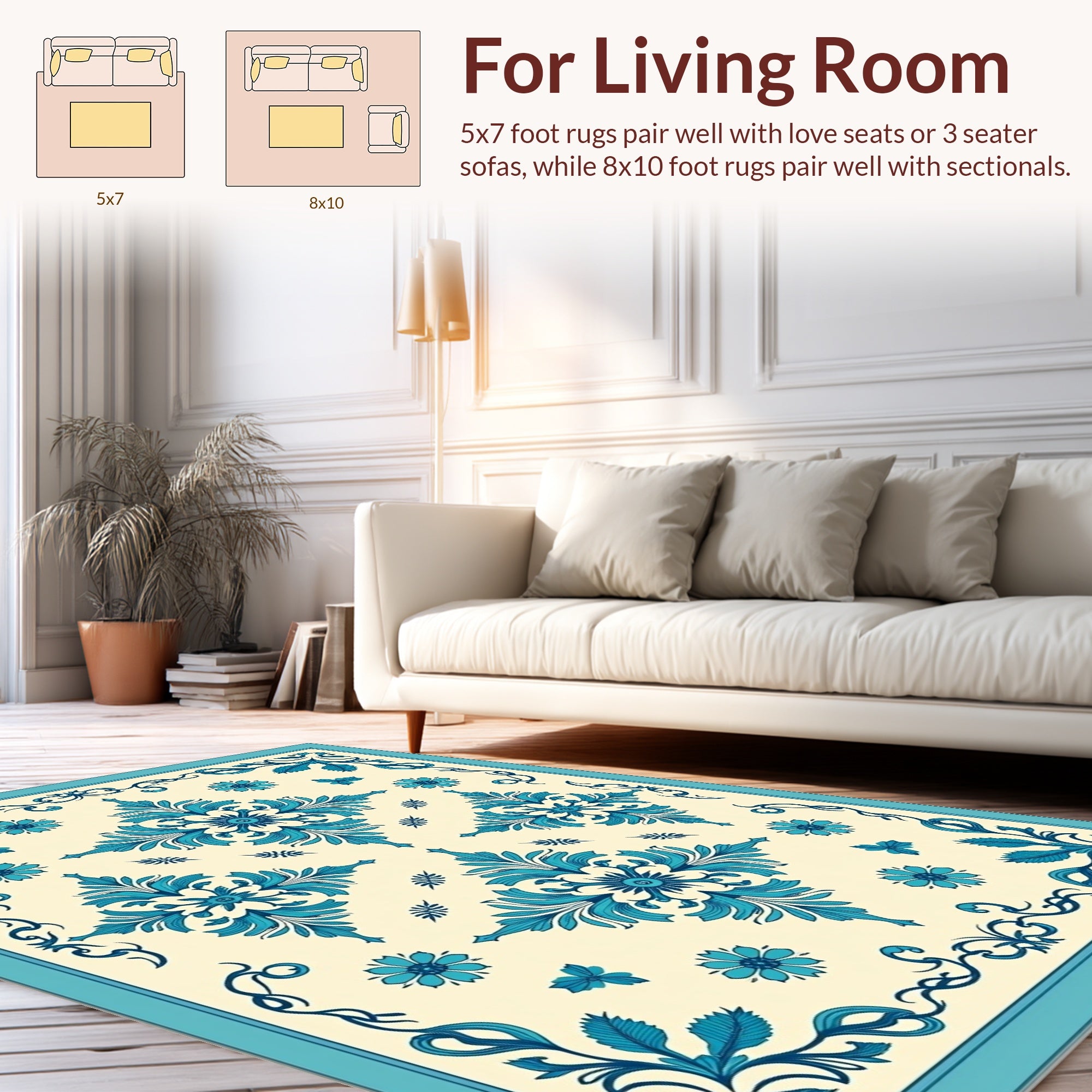 Teal Floral Medallion Symmetry Design Rug