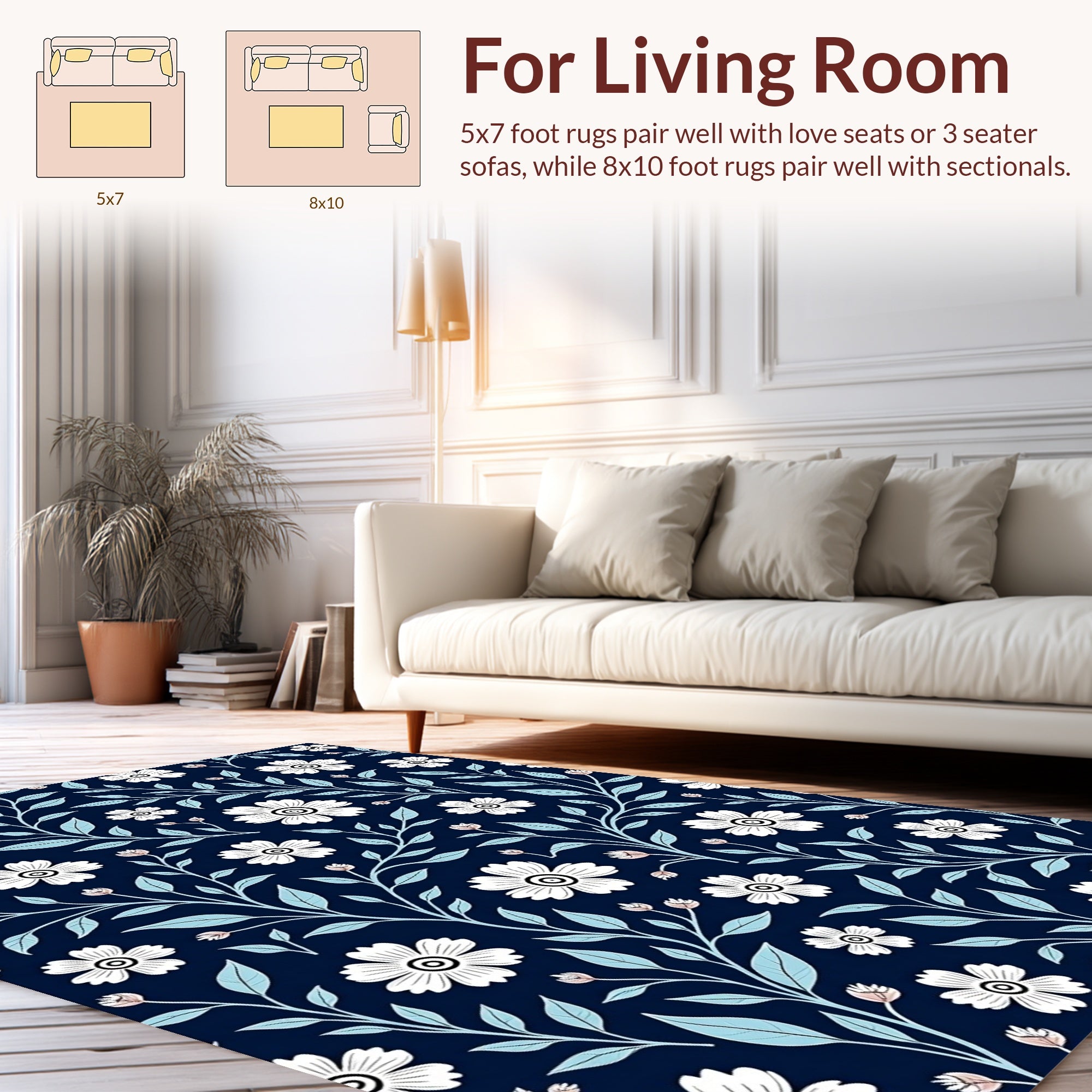 Classic Floral Pattern on Navy Rug