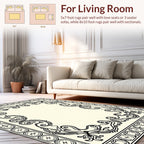 Elegant Black Scrollwork With Geometric Borders Rug
