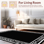 Ornate Black White Scrollwork Design Rug