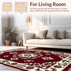 Elegant Floral Medallion Cream and Burgundy Rug