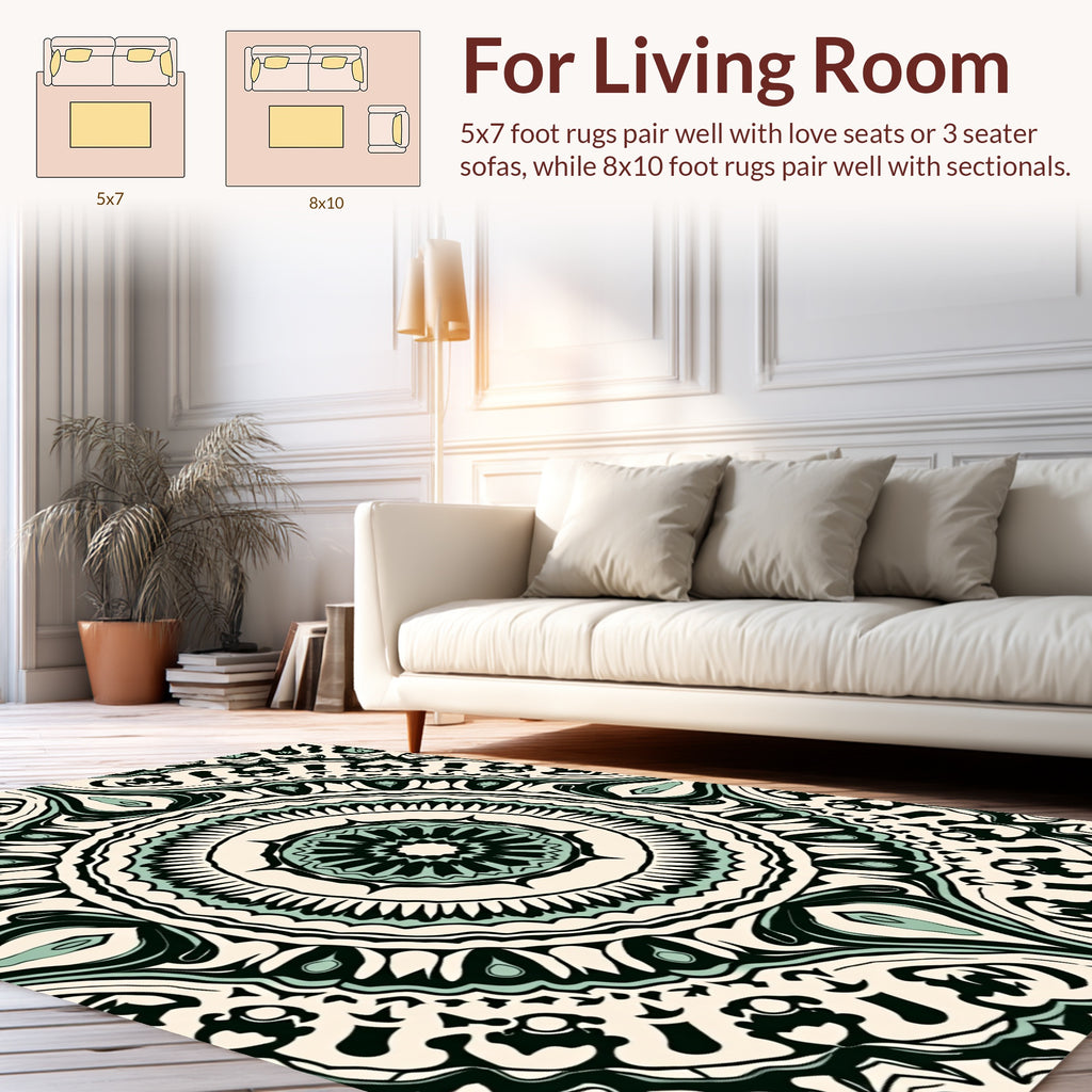 Intricate Teal Floral Mandala Design Rug