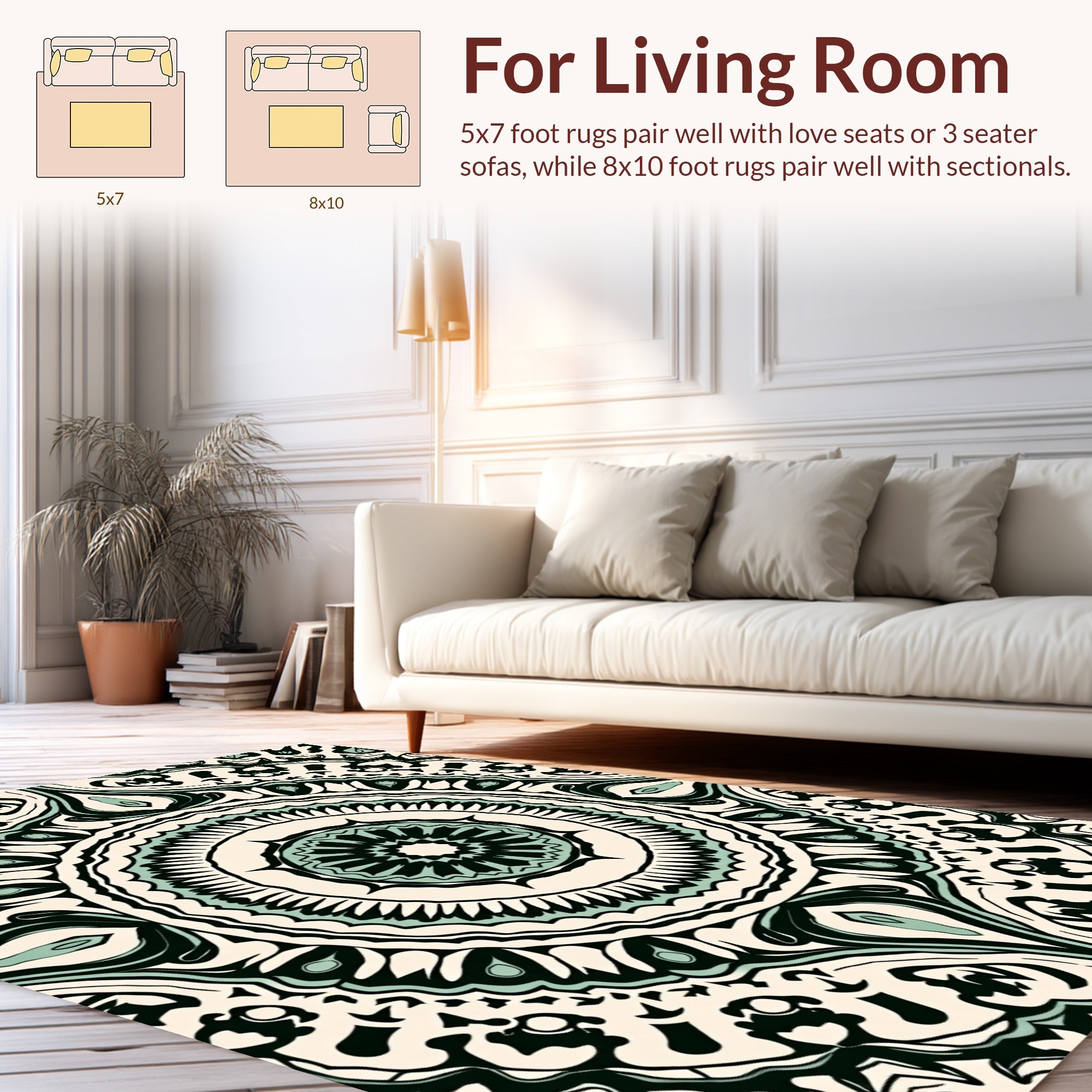Intricate Teal Floral Mandala Design Rug