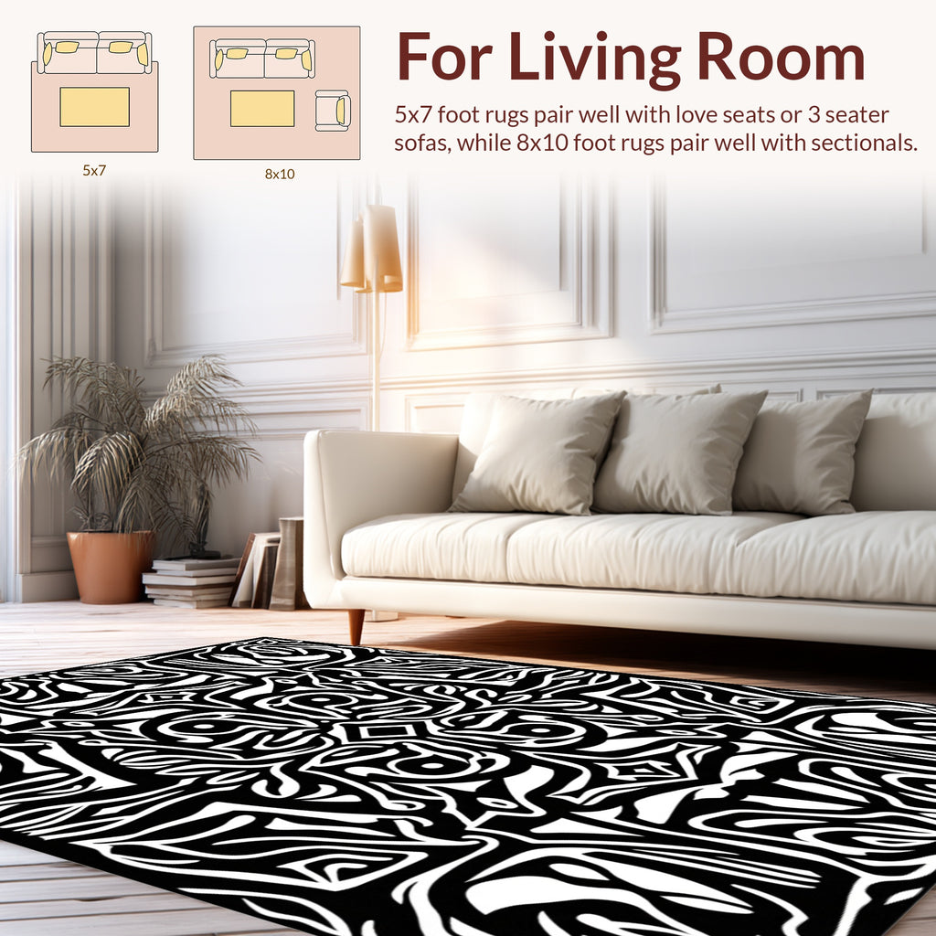 Bold Black White Swirling Abstract Pattern Rug