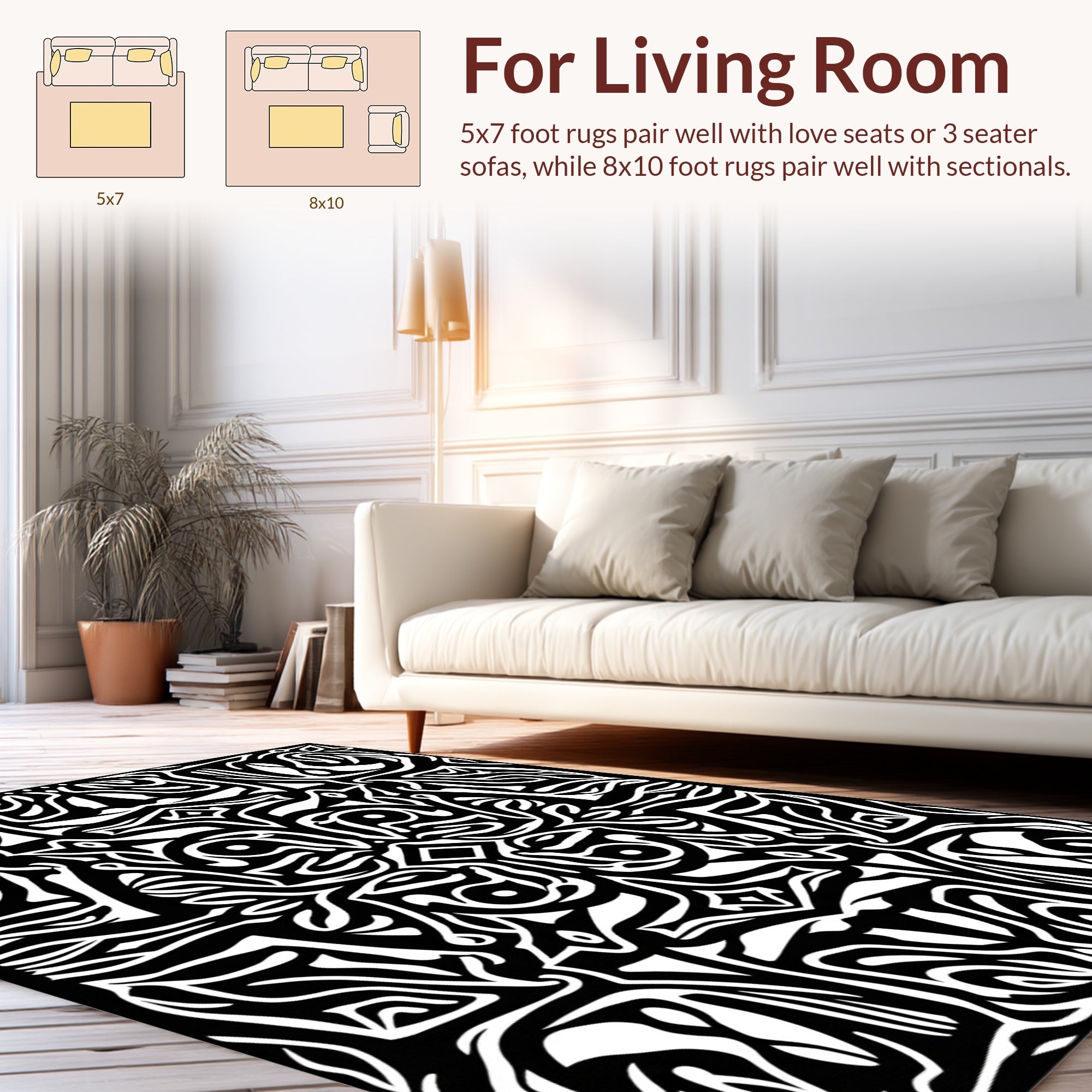 Bold Black White Swirling Abstract Pattern Rug