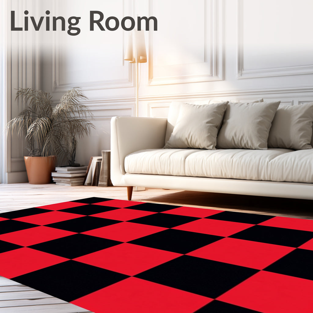 Bold Red Black Checkerboard Squares Rug