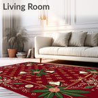 Festive Red Floral Bell Border Rug