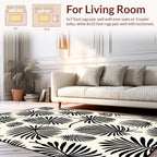 Black Wide Palm Leaf Print Design Rug