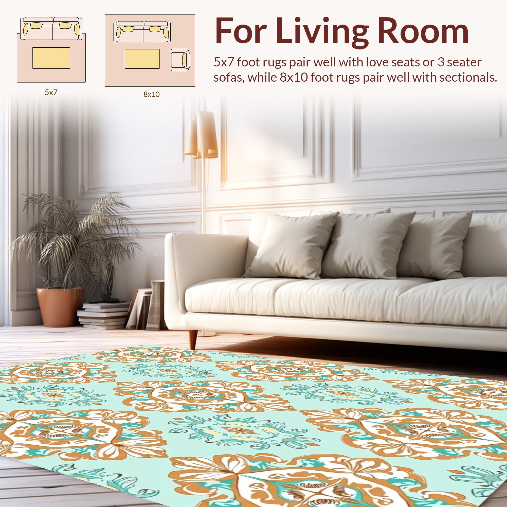 Vintage Ornamental Teal Orange Pattern Rug