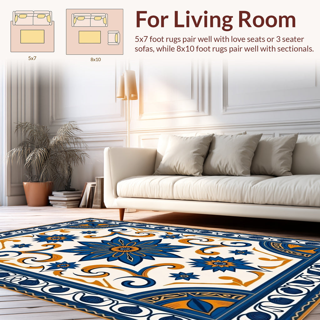 Central Floral Scrollwork Design Rug