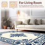 Elegant Navy Floral Medallion Pattern Rug