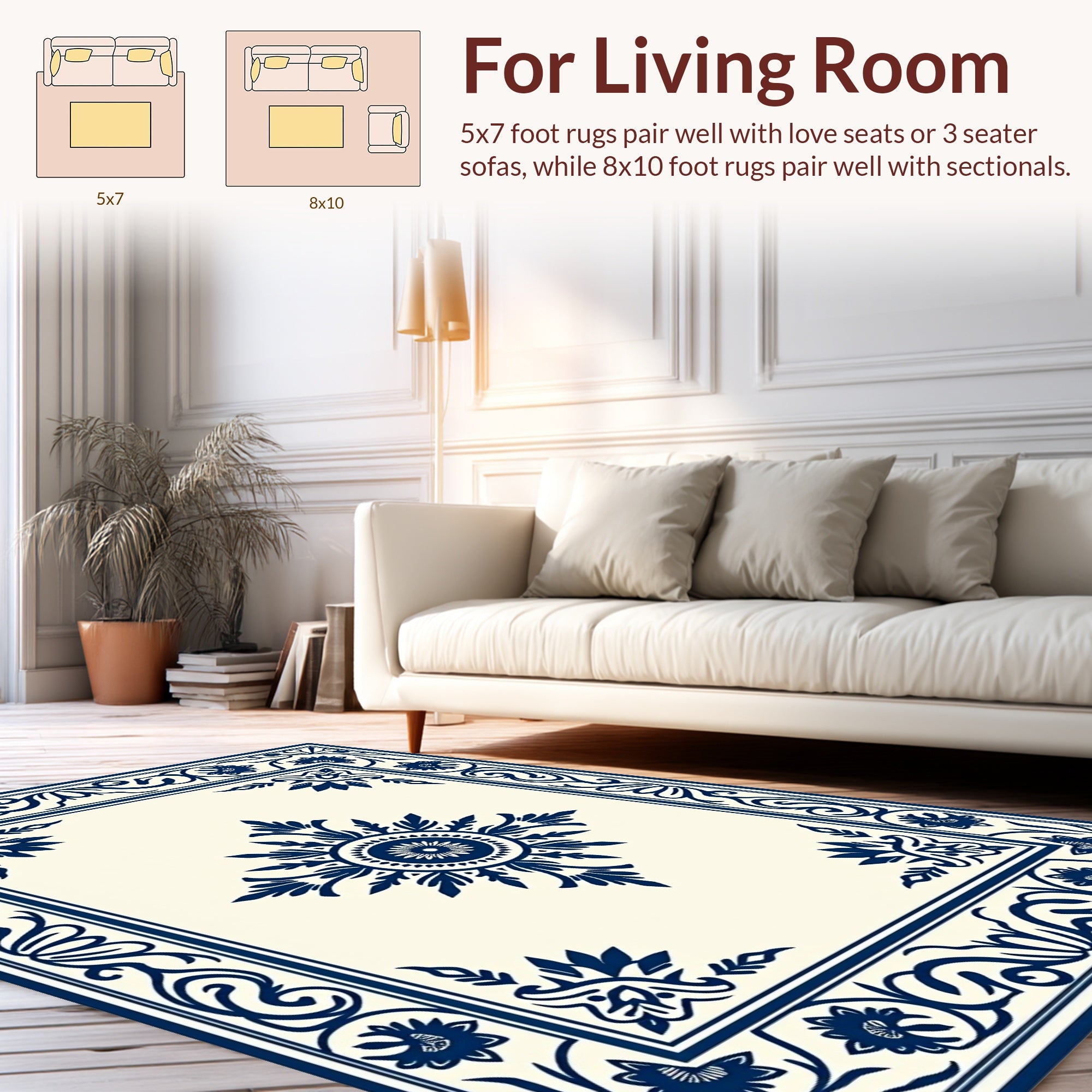 Elegant Navy Floral Medallion Pattern Rug