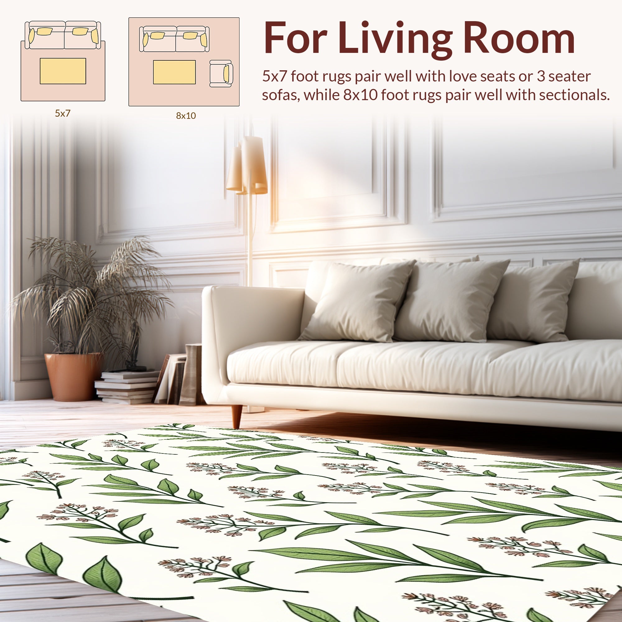 Botanical Leaf Blossom Pattern Rug
