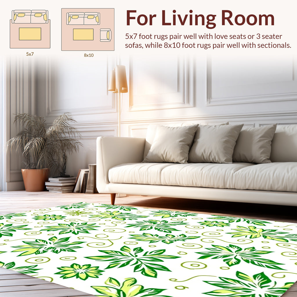 Leafy Swirls Green Floral Design Rug
