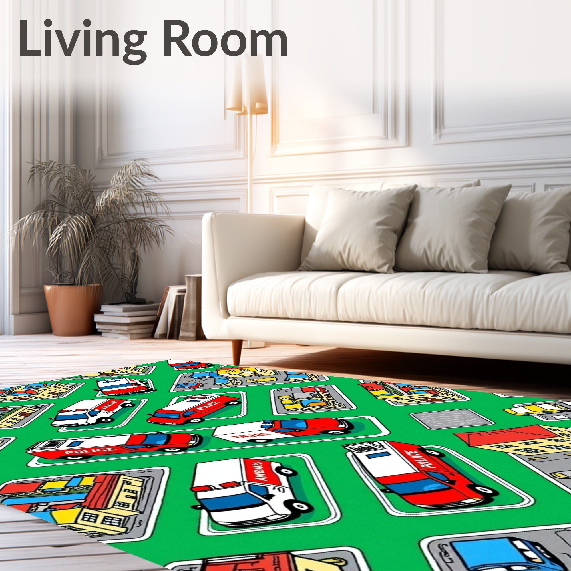 Isometric City Village Emergency Vehicles Rug