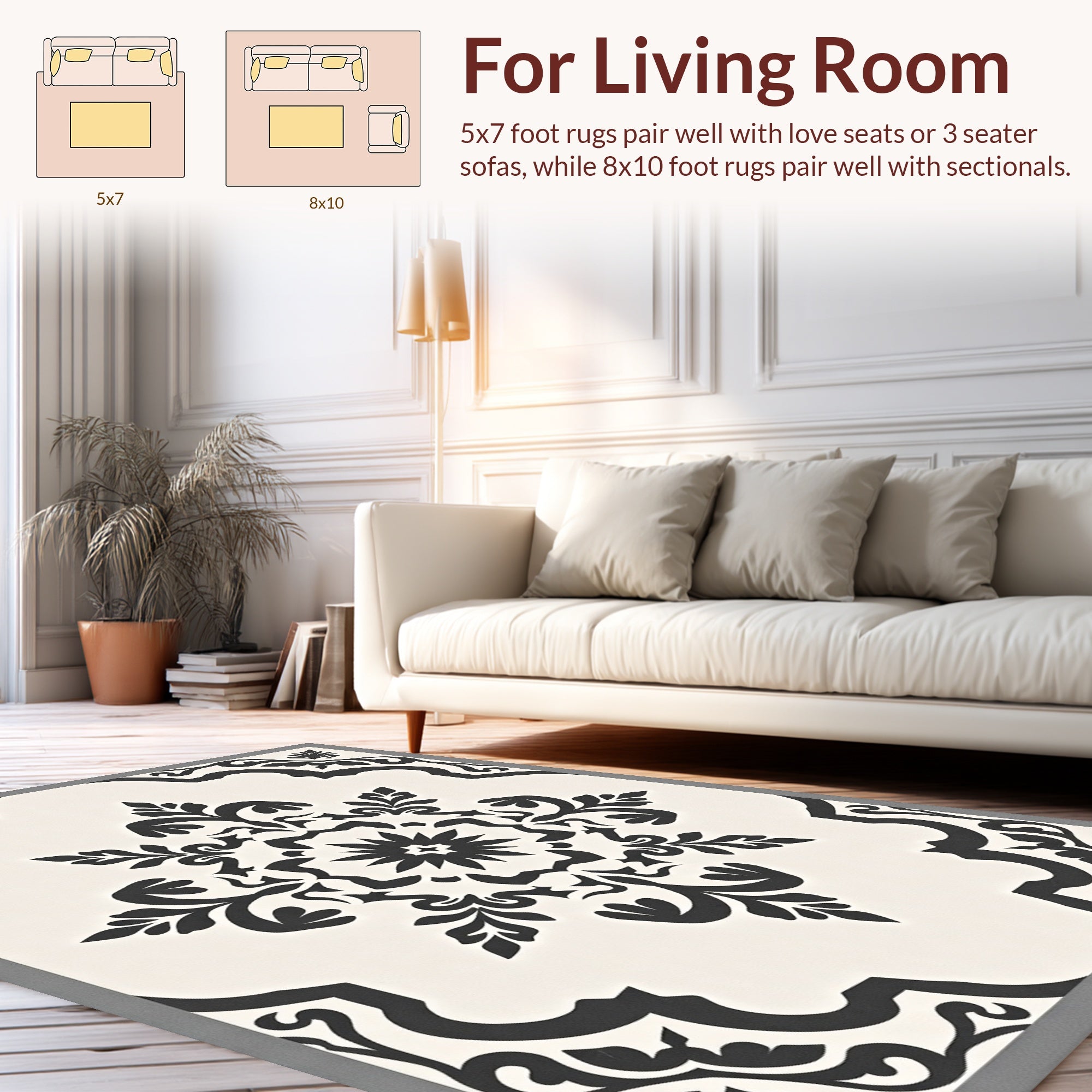 Monochromatic Ornate Floral Mandala Pattern Rug