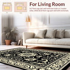 Classic Black Cream Floral Design Rug