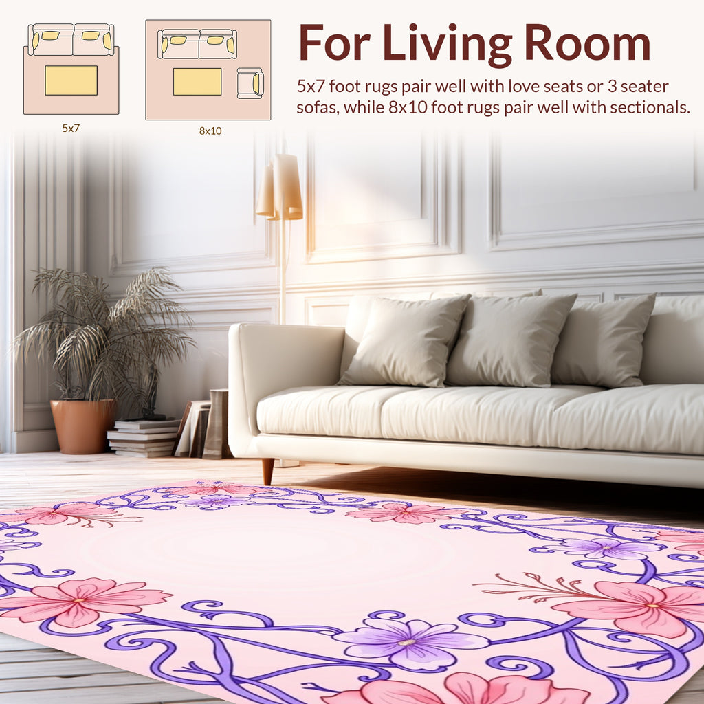 Floral Vines In Pink And Purple Design Rug