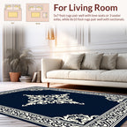 Elegant Ivory Navy Floral Medallion Rug