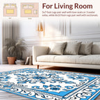 Classic Blue Floral Scroll Pattern Rug