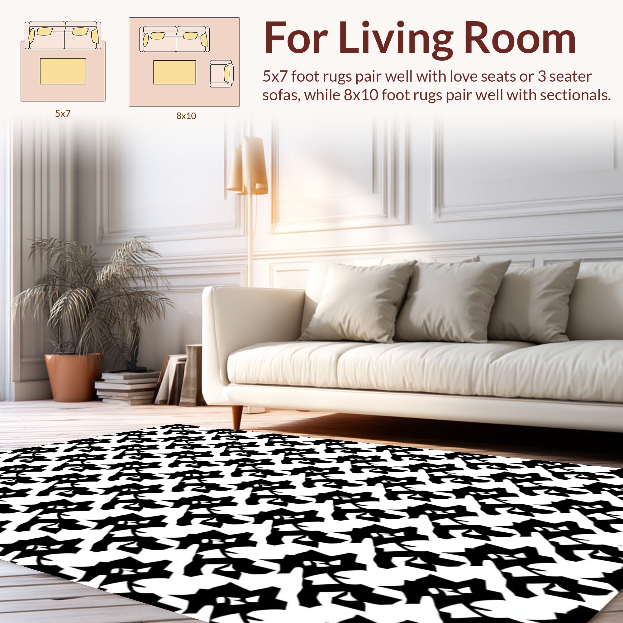 Sharp Black Geometric Repeat Pattern Rug